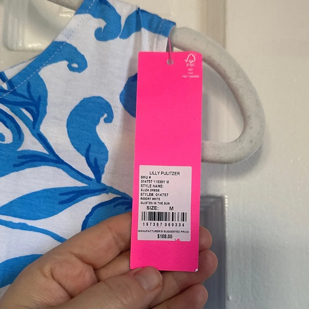 NWT Lilly Pulitzer Eliza Blue and White Glisten in the Sun Dress - Picture 4 of 6